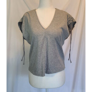 Veronica Beard Womens V Neck Gray Side Sash Tie Shirt Top XS